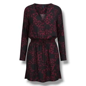 GAP Women's black/Burgundy floral smocked waistband long sleeves dress - xs